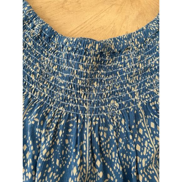 Boho smocked tunic fairycore cottage coquette Fringe Festival blue flowy gypsy L - Picture 7 of 10